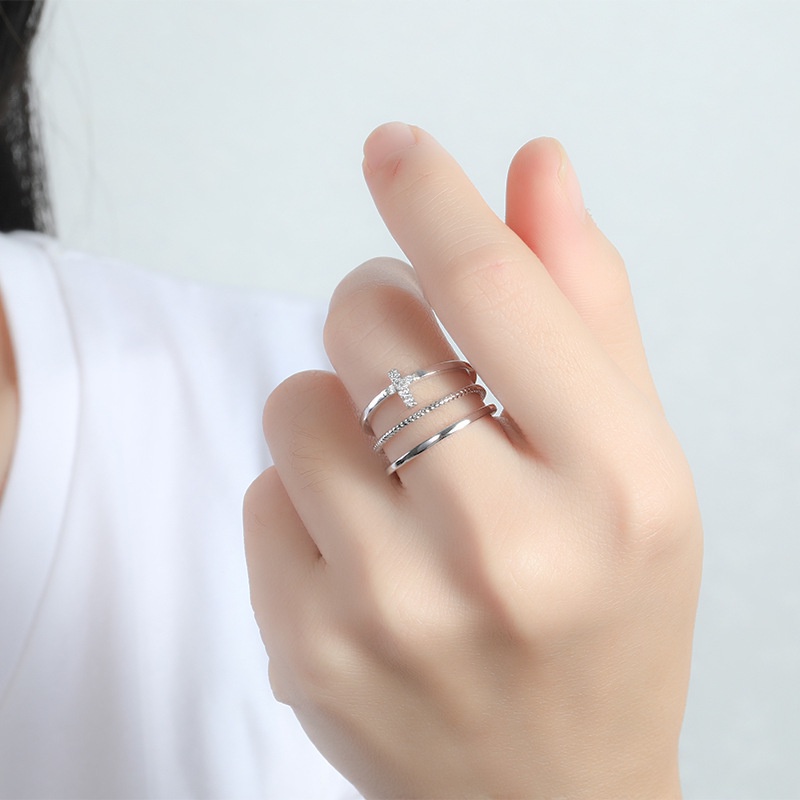 Cincin Model Rantai Silang Terbuka Bahan Stainless Steel Gaya Hip Hop Punk Korea Untuk Perhiasan