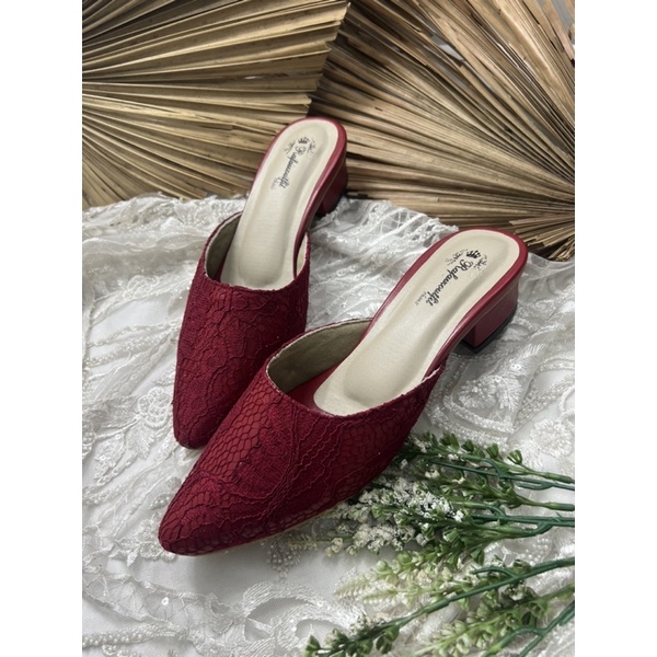 sepatu wanita seyla wedding pesta merah marron 3cm tahu