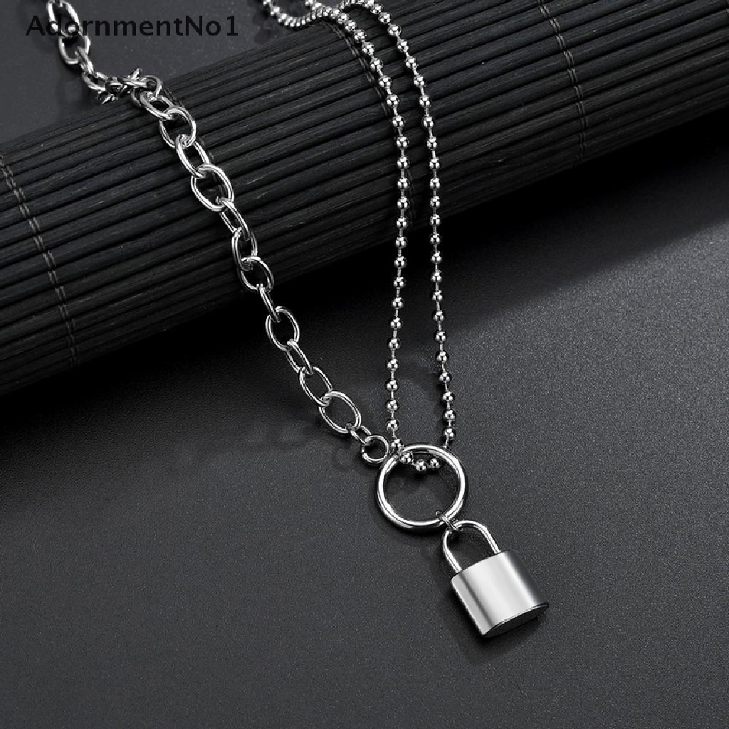 (AdornmentNo1) Kalung Rantai Dengan Liontin Gembok Bahan Stainless Steel Untuk Pria / Wanita