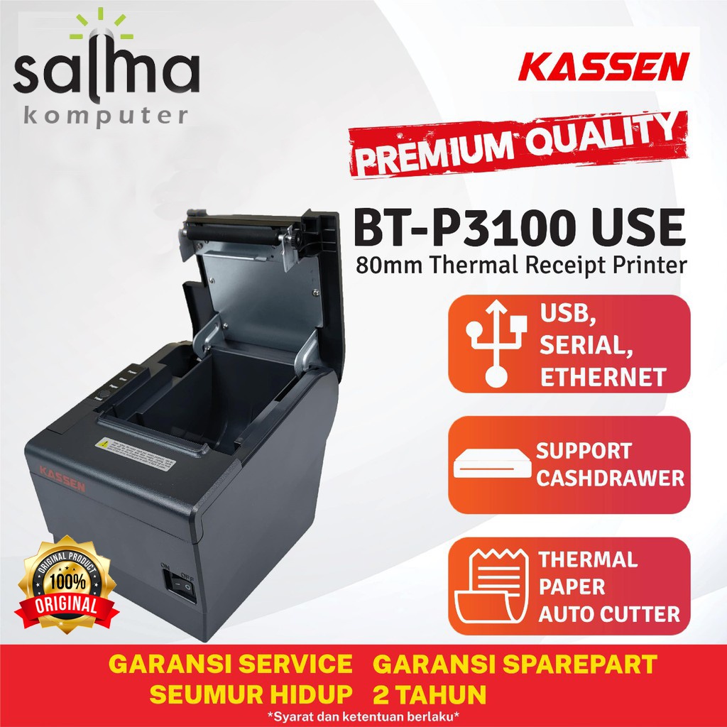 KASSEN BT-P3100 USE PRINTER KASIR THERMAL PAPER 80 AUTOCUTTER ANTRIAN