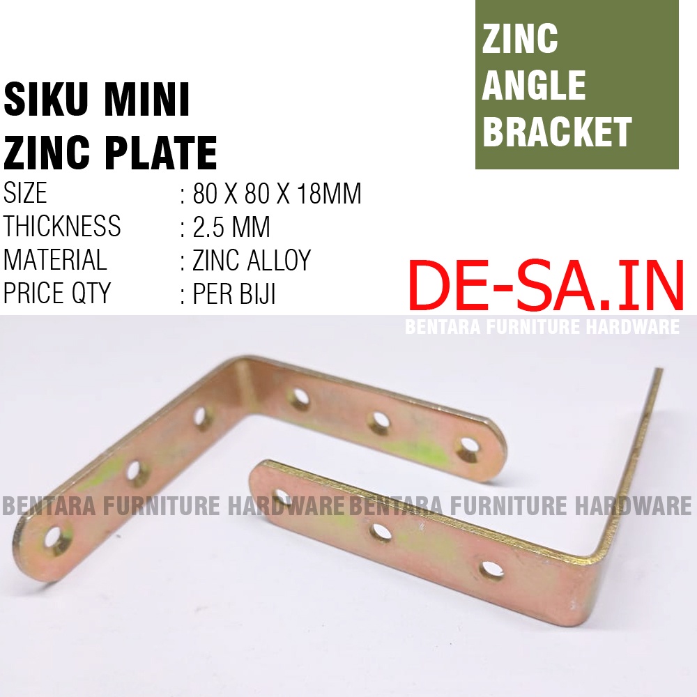 8CM SIKU TEBAL - Braket Siku Zinc Plate 80 x 80 x 18MM - Steel L-Shaped Angle Zinc Plate Bracket Fastener Rak Ambalan 8 x 8 x 1.8 CM