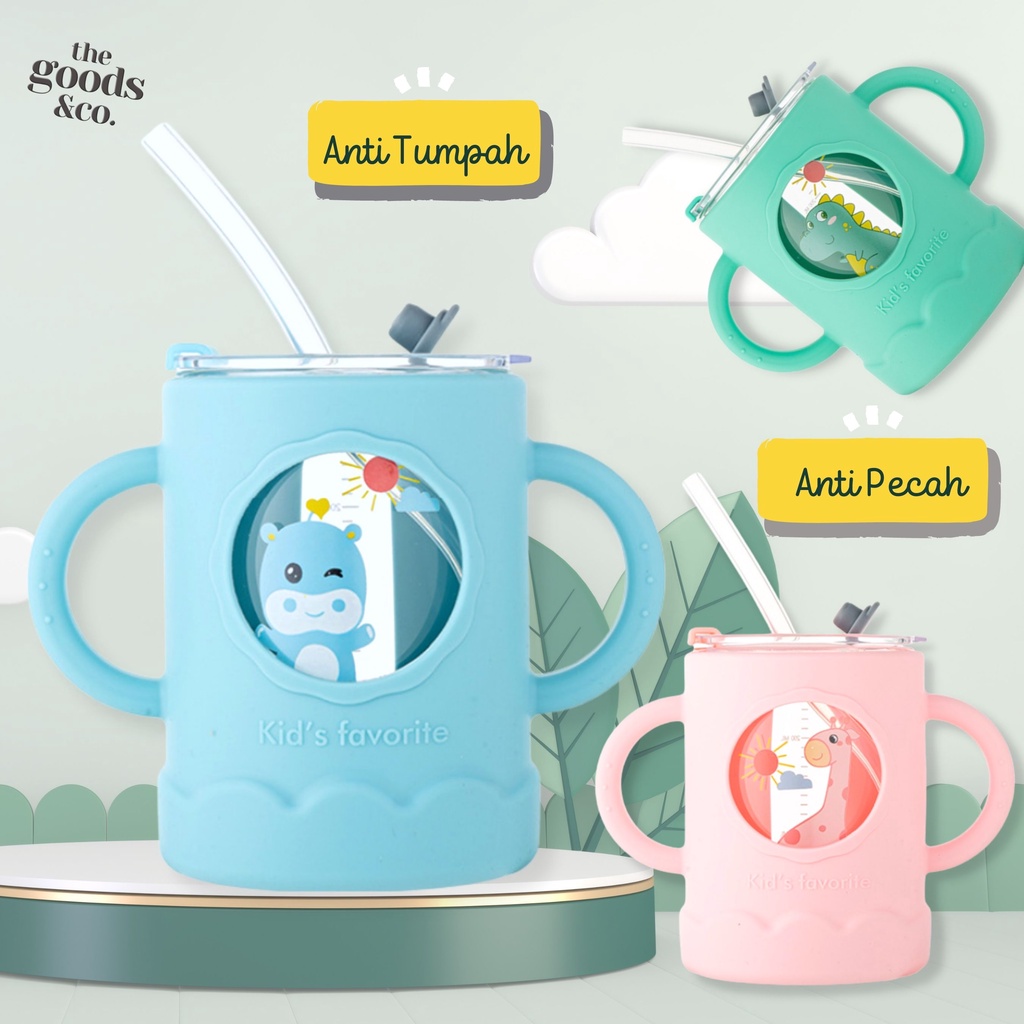 𝐆𝐨𝐨𝐝𝐬𝐂𝐨 Gelas Susu Anak Gelas Minum Anak Anti Tumpah Anti Pecah Cover Silicon Sedotan