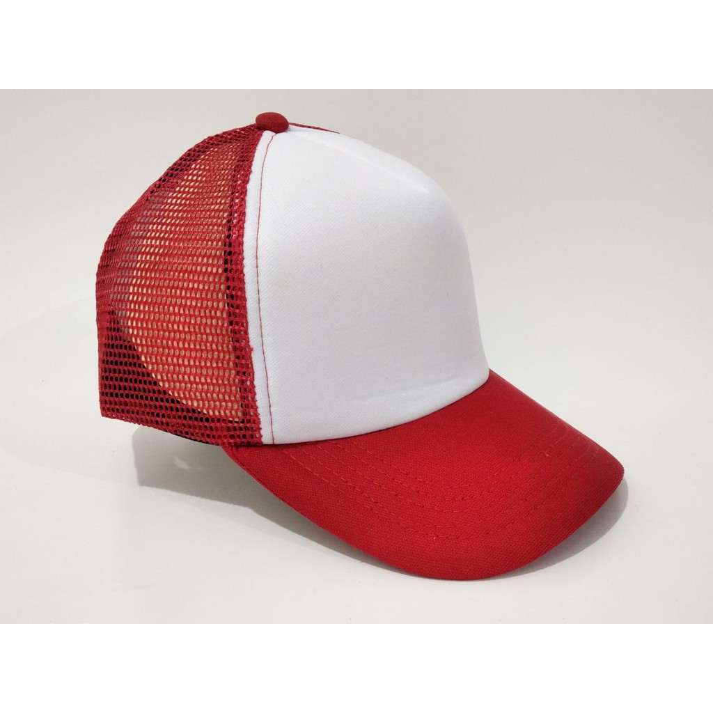 Topi Jaring Polos Merah Putih Topi Trucker Polos Jala Kualitas Distro