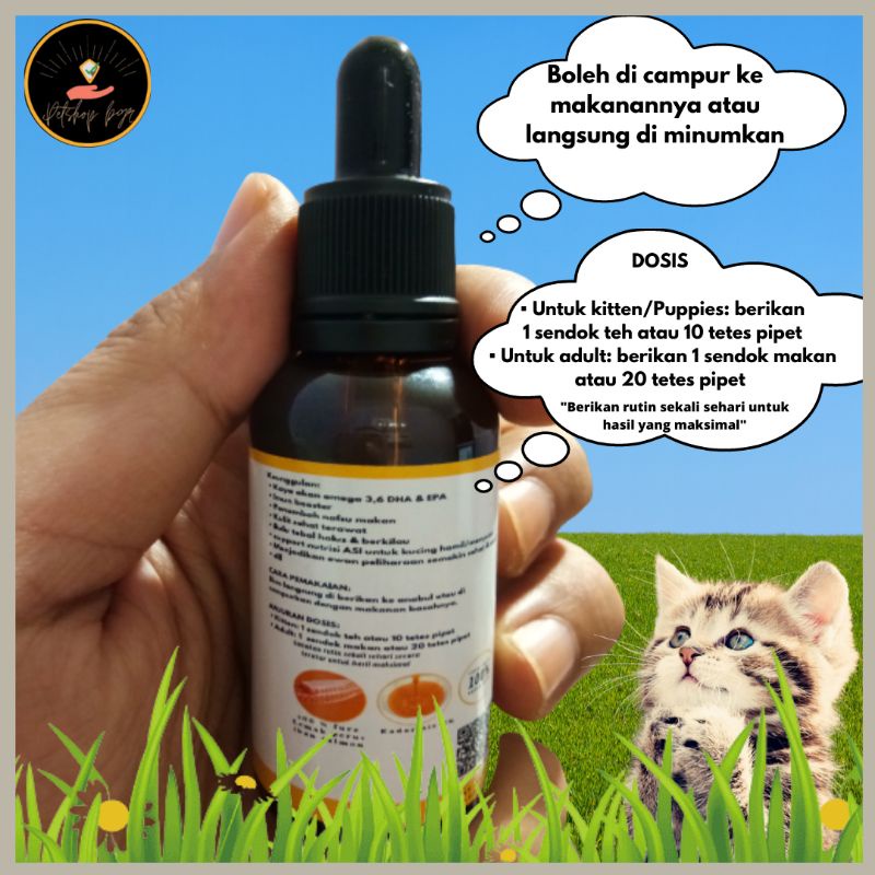 salmon oil minyak ikan salmon cair belly fat untuk penumbuh bulu nafsu makan kucing 30ml