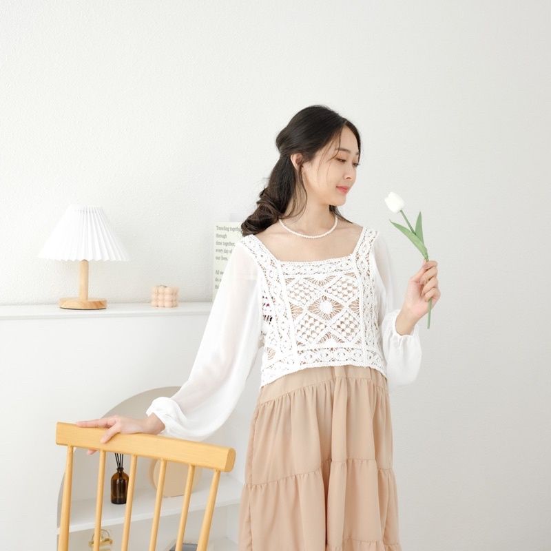 BLOUSE KOREA IMPORT/KOREAN BLOUSE/BLOUSE KOREA/BLOUSE VINTAGE KOREA/MILKY CROP TOP