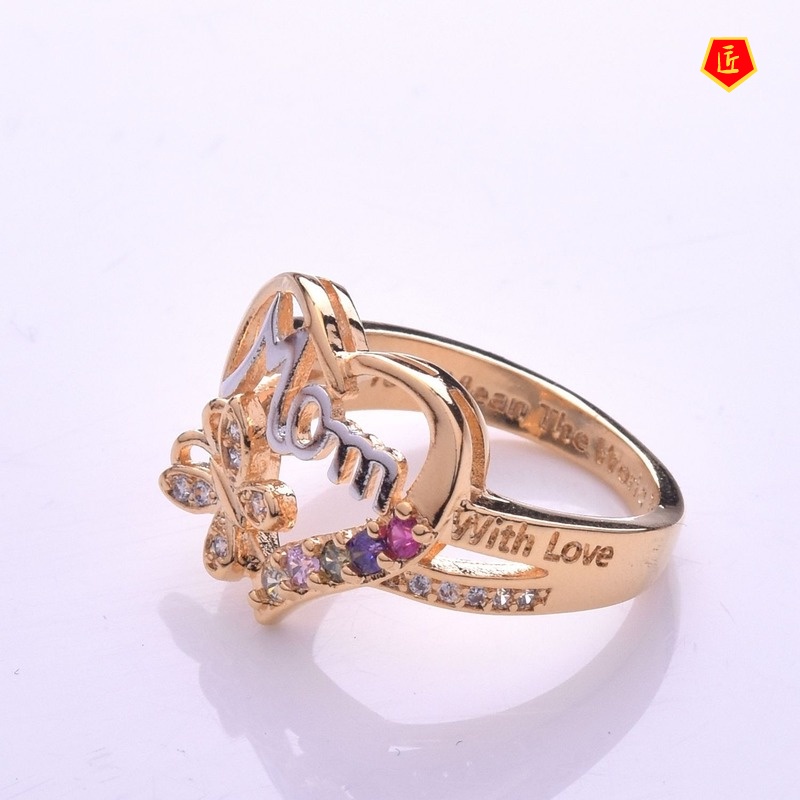 [Ready Stock]Fashion Love Mom Ring European and American Color Separation Exquisite Elegant