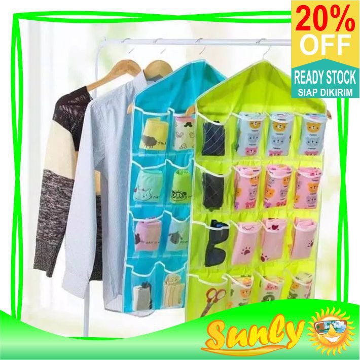 ☀ Sunly ☀ A069 Pouch Hanging Organizer 16 Sekat Korean Set Tempat Celana Dalam Gantung