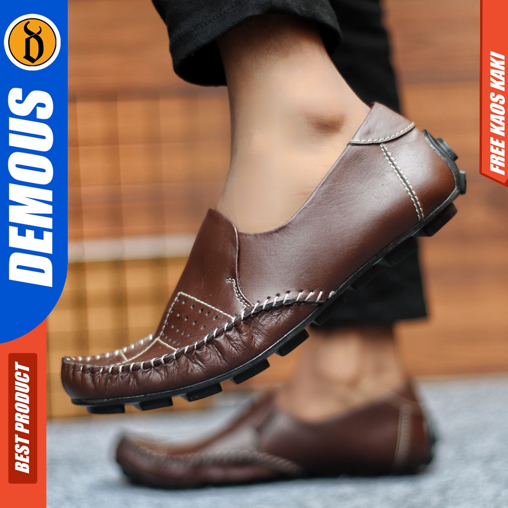 Sepatu Slip On Pria Sepatu Casual Pria Kulit Asli Kerja Kantor Kuliah Kondangan Sepatu Slop Pria Sepatu Hitam Pria DEMOUS GRECKO