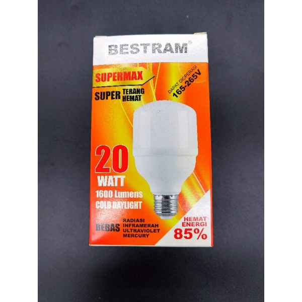 Lampu Led 20w Bestram Supermax, warna bolam putuh 6500K, garansi 1tahun