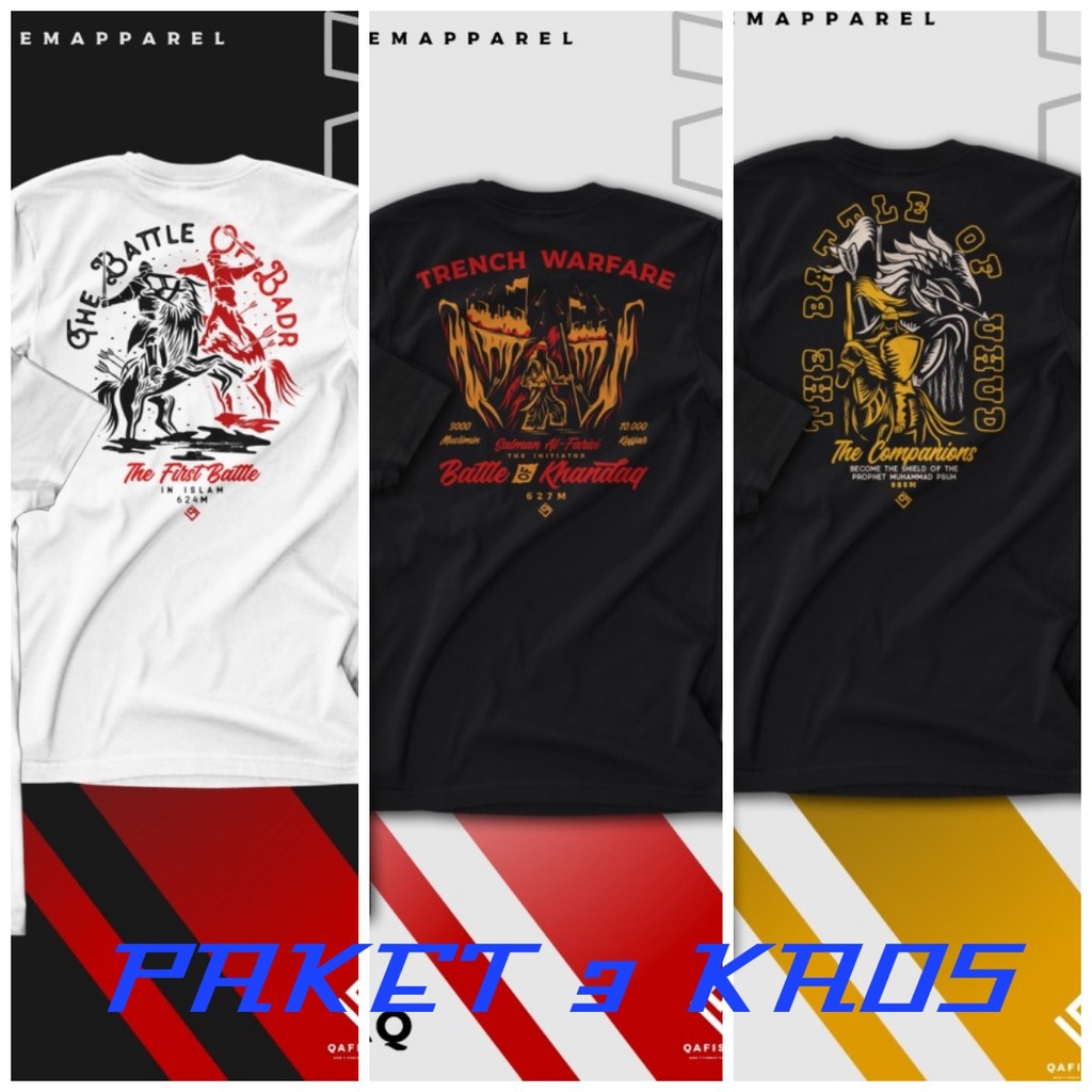 Paket Hemat 3 Kaos Qaf Kaos Pria Muslim Termurah All Item All Size Bebas