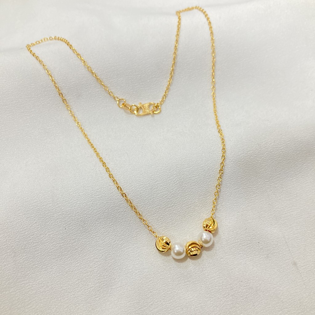 Kalung Wanita Lapis Emas Bola Mutiara Aksesoris Perhiasan Fashion