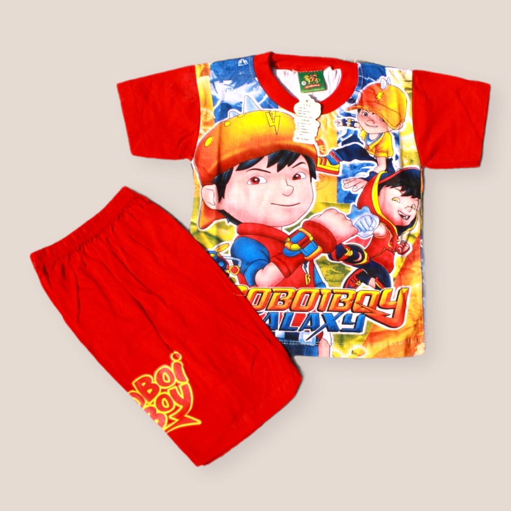 setelan baju anak boboiboy bahan kaos full print size 4-12thn