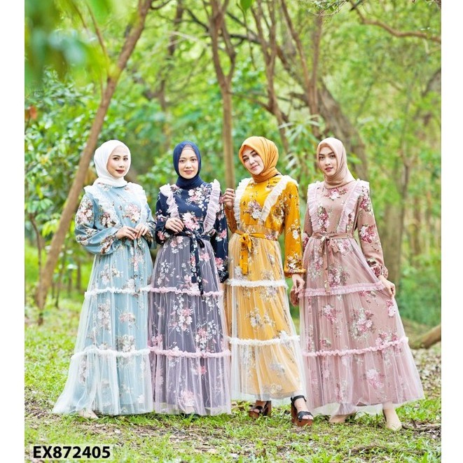 DRESS MUSLIM EXTU/EXTU 872405 Gamis Tutu  Flower Adelia Fashion Terbaru/Gamis Syari/Gamis pesta