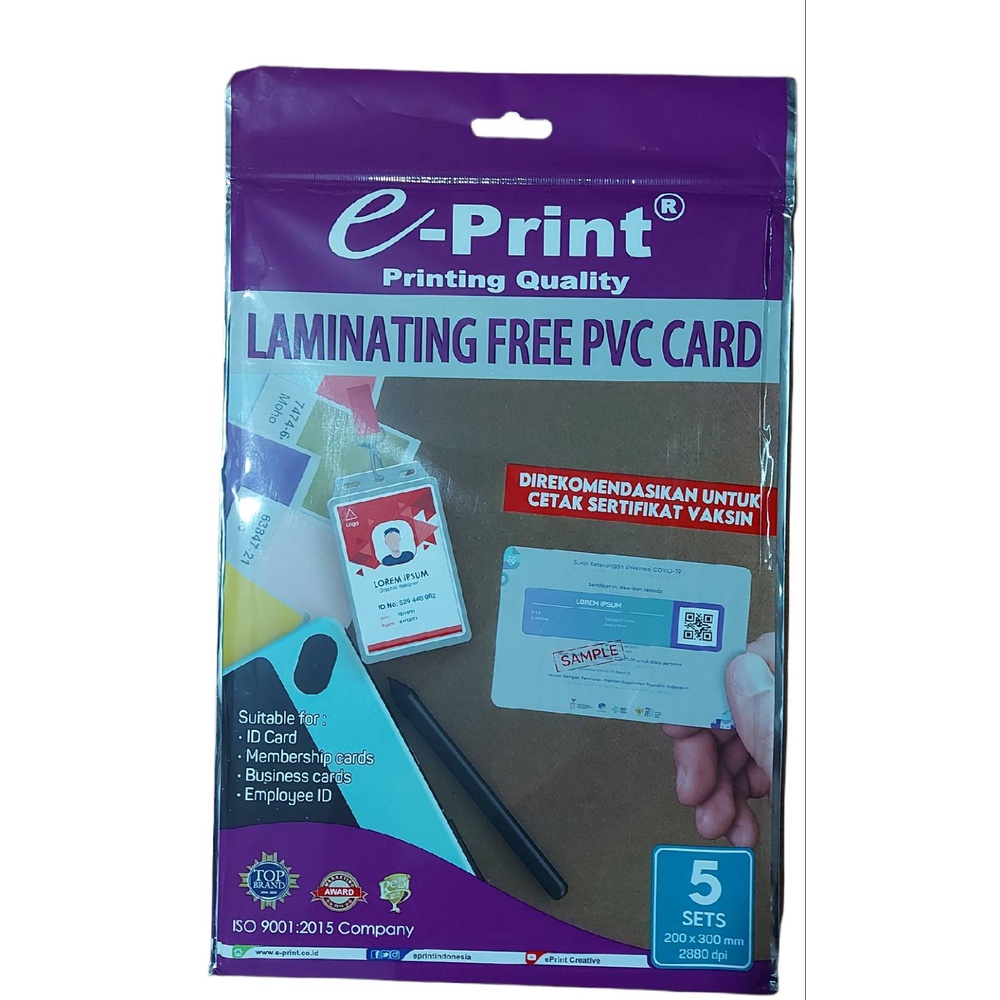 

[1 Bungkus] Laminating Free PVC Card A4 2880dpi E-Print