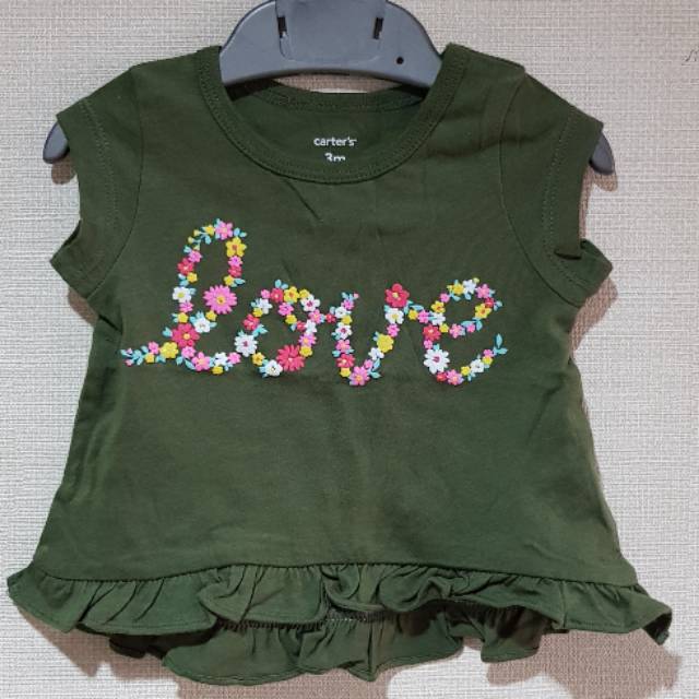 Kaos carters baby girl dan anak original Love Flower Navy