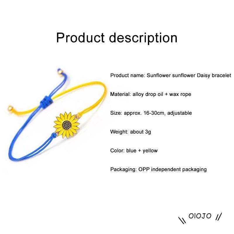 Gelang Persahabatan Tali Lilin Biru Kuning Alloy Bunga Matahari Daisy - ol2