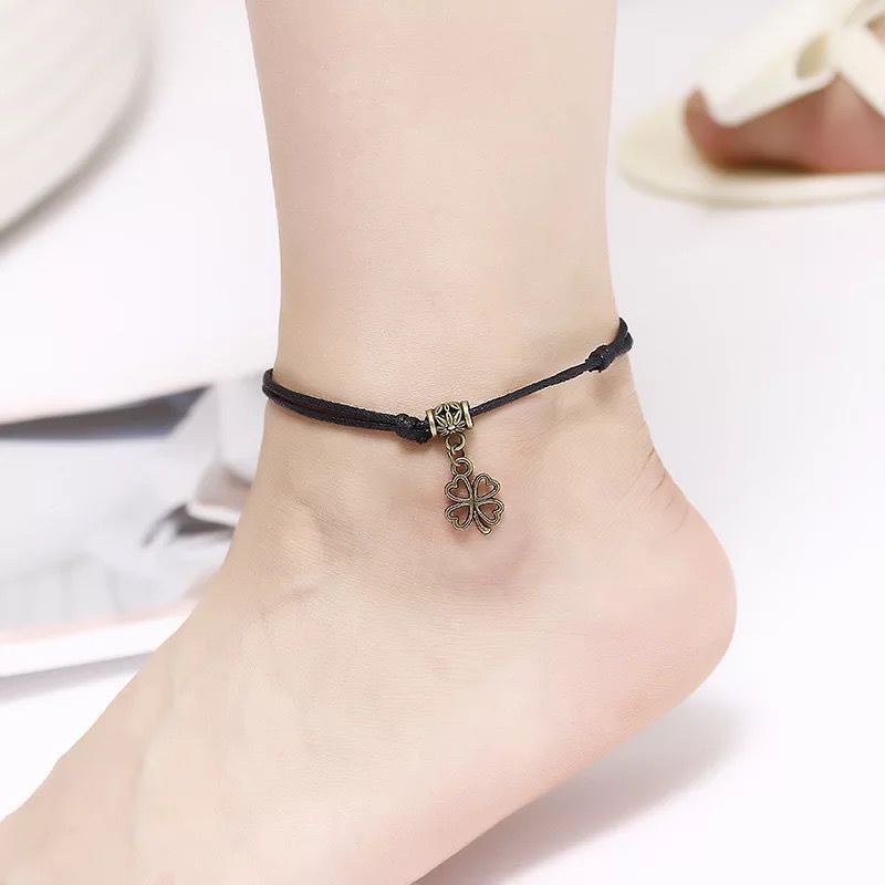 Korea Dapat Disesuaikan Sederhana Liar Hitam Tali Lilin Dikepang Gelang Kaki Liontin Gelang Tahan Air Gelang Kaki Tali Gelang Kaki