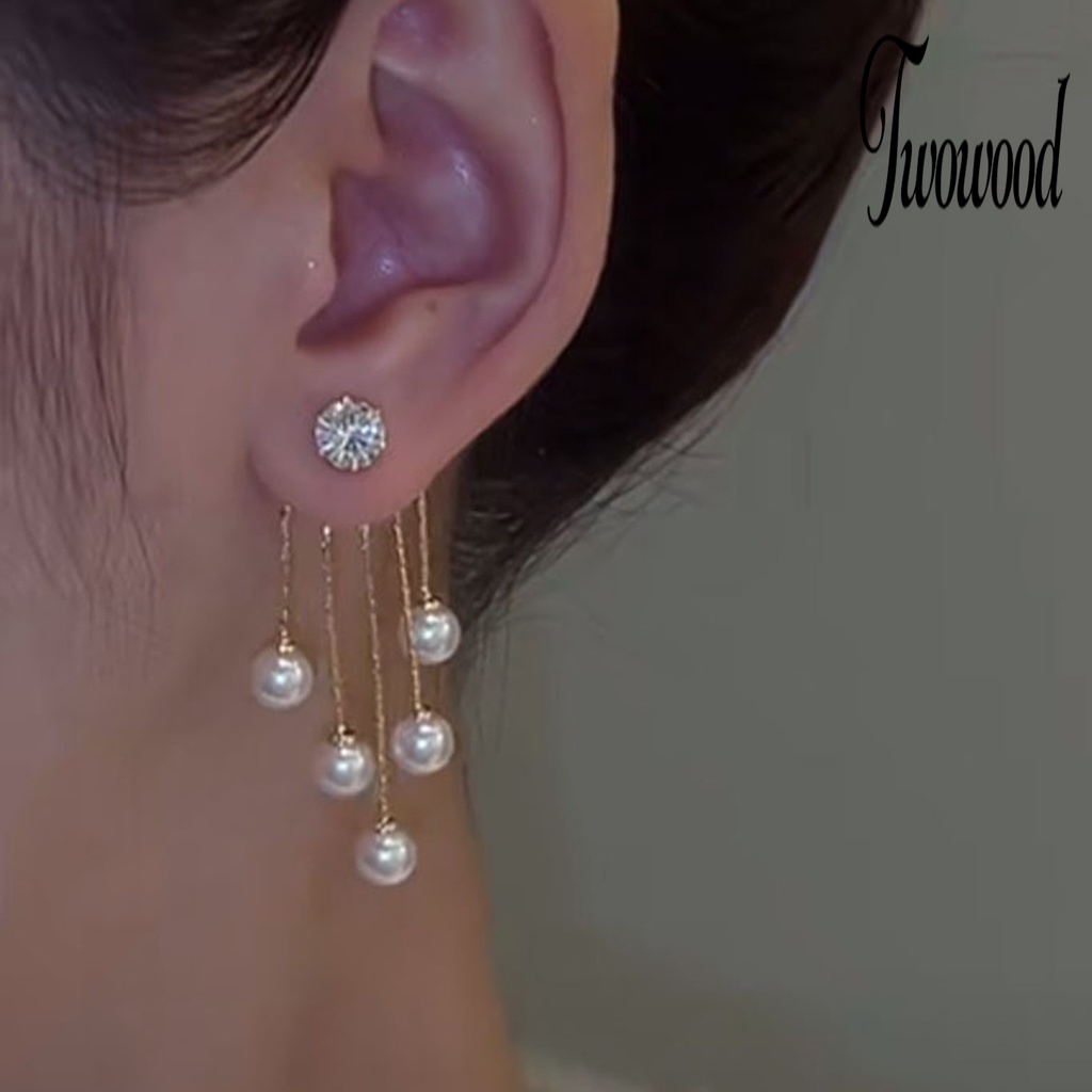 1 Pasang Anting Stud Juntai Aksen Mutiara Tiruan Untuk Pernikahan