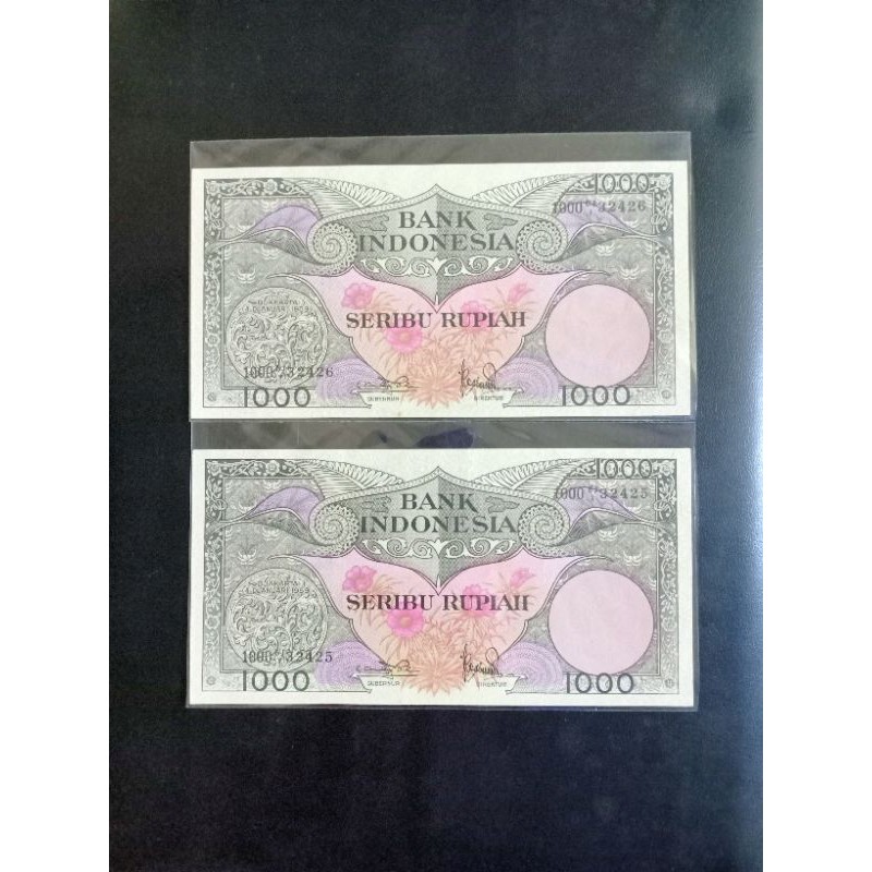 Set uang kuno bunga 1000 rupiah nomor seri berurut tahun 1959