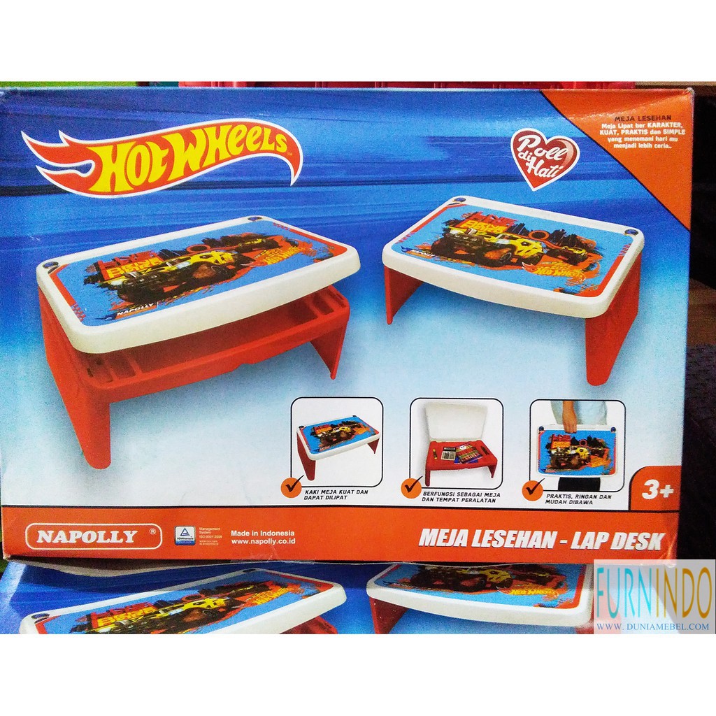 Meja belajar anak / meja makan anak / meja lipat napolly karakter Hot Wheels Car Mobil +bubble wrap