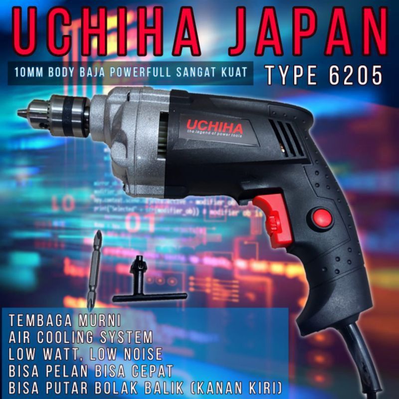 New Mesin Bor 10mm uchiha type 6205 besi kayu tembok dll japan teknologi bergaransi