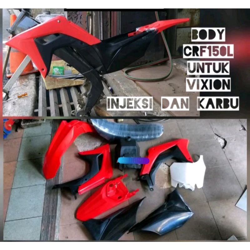 Body Set Crf 150 (Cover Body plastik plus tangki & jok besi) dan rangka belakang sasis deltabox