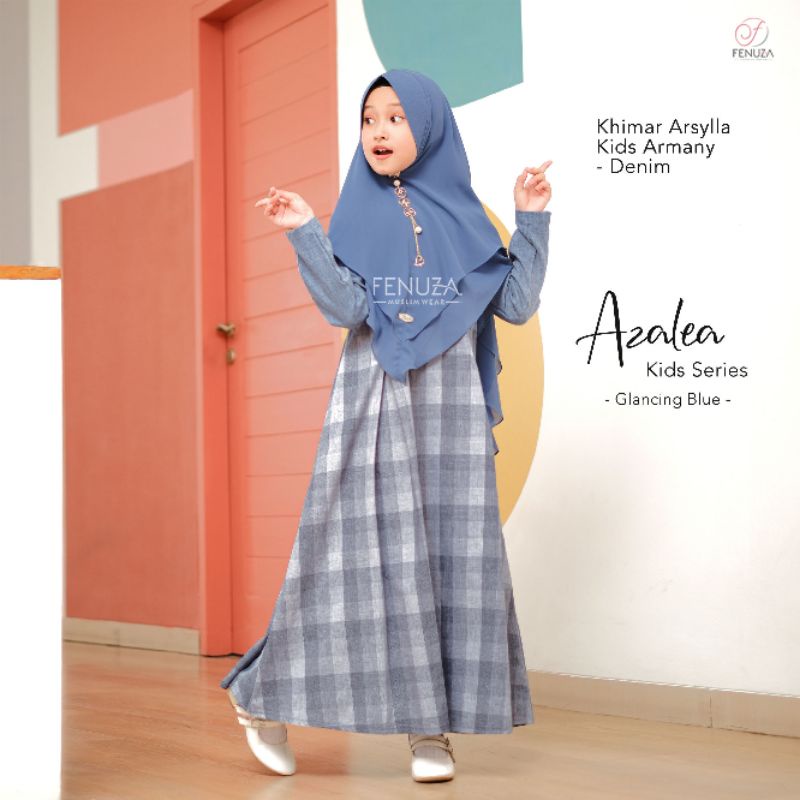 [AGEN RESMI] Azalea Dress Kids by Fenuza Muslim Wear Kids Glancing Blue Gamis Anak size 6 Gamis Only