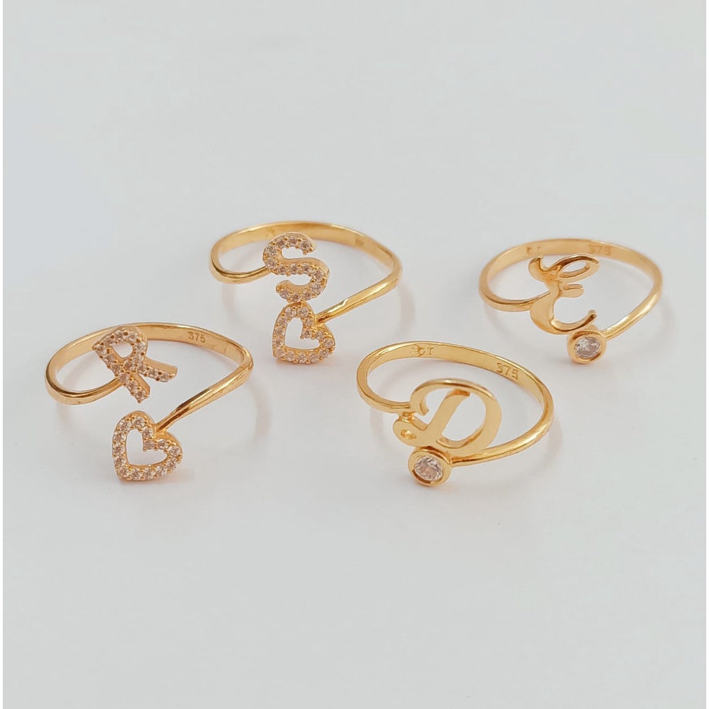 Cincin Alpabeth model latin dan mata kadar 375%/8k / cincin huruf emas