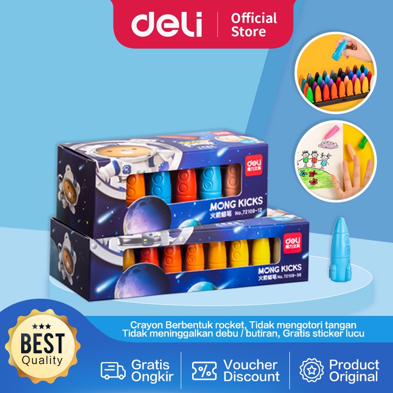 

Deli Oil Pastel / Crayon / Krayon anak bentuk Rocket Space Finder Tidak Mudah Patah Tidak Mengotori Tangan Free Sticker 72109-X