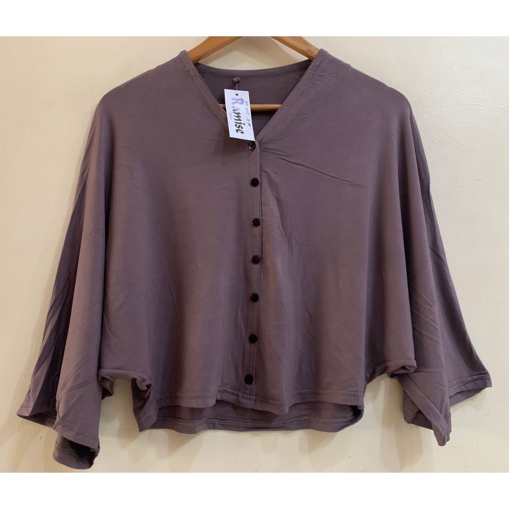 RAMISE - Crop Top Lengan Panjang - Kemeja Crop Wanita Lengan Panjang - Blouse Crop Lengan Panjang - 