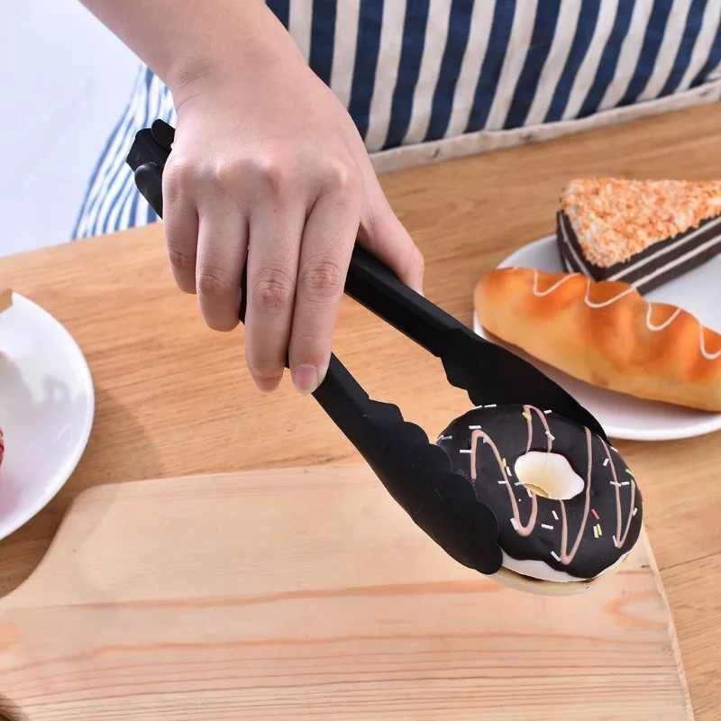 Capitan Makanan Jepitan Makanan Kue Gorengan Warna Hitam / Jepitan Hitam Penjepit Kue Roti Stainless Steel Tahan Panas 32012 32014