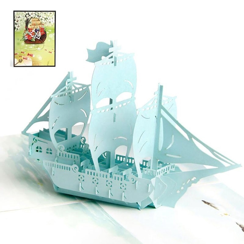 Download 3d Laser Cut Handmade Colorful Cover Sky Blue Boat Sailing Ship Paper Greeting Cards Postcard Birthday Bussiness Creative Gift Shopee Indonesia