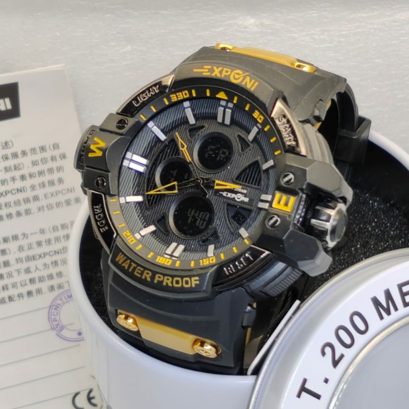 EXPONI Jam Tangan Pria Original Analog & Digital Rubber Strap Water Resist 50mm
