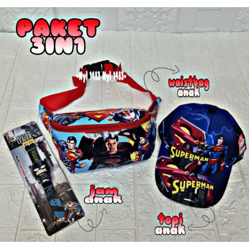 PAKET HEMAT TAS SLEMPANG ANAK+TOPI BORDIR BONUS JAM TANGAN