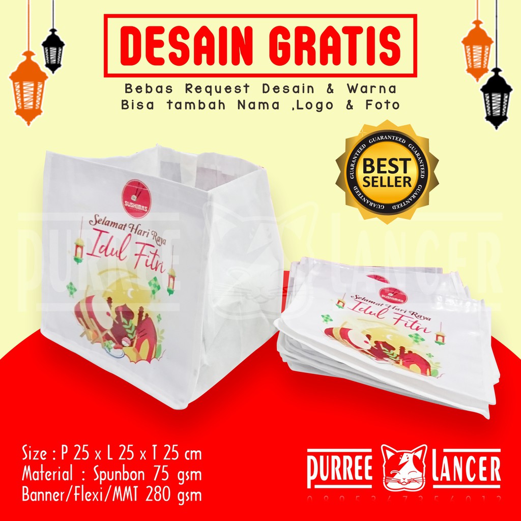 

Tas Lebaran custom Kotak 25cm Goodiebag Idul Fitri Tas Souvenir Ramadhan Bingkisan THR Desain Gratis