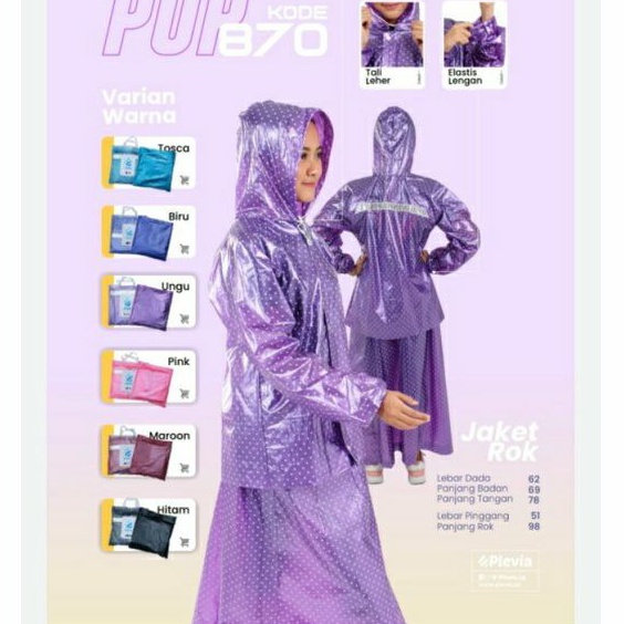 Jas Hujan Jaket Celana Pop dan Jaket Rok Polkadot POP Plevia - Jas Hujan Muslimah Polkadot Schothlite