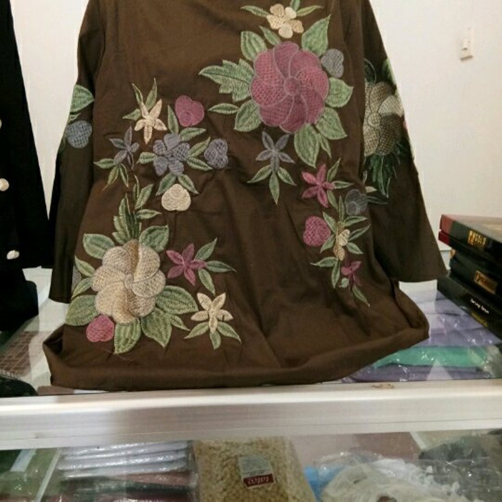 TERLARIS Atasan wanita Coklat motif bunga bordir muslimah