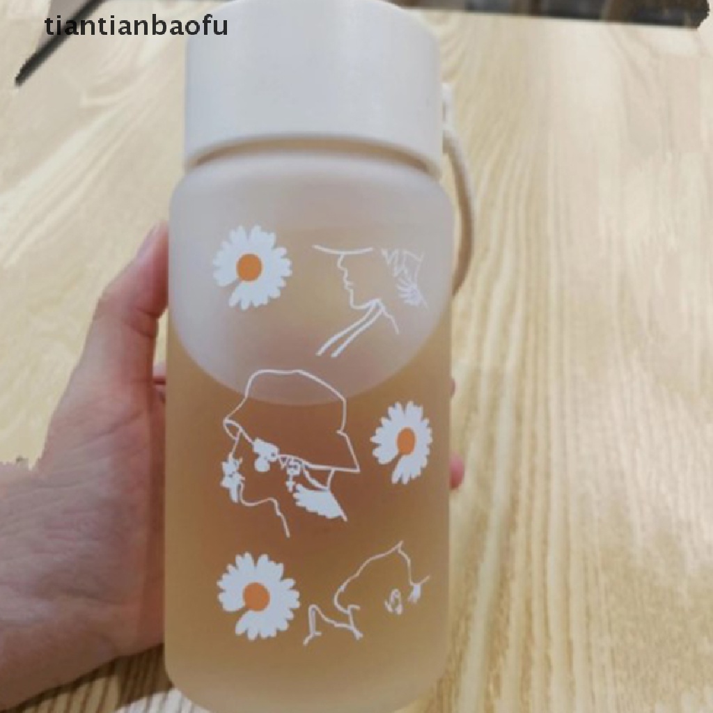 Botol Air Portabel Bahan Plastik Ukuran 450ml Motif Bunga Aster Untuk Travel