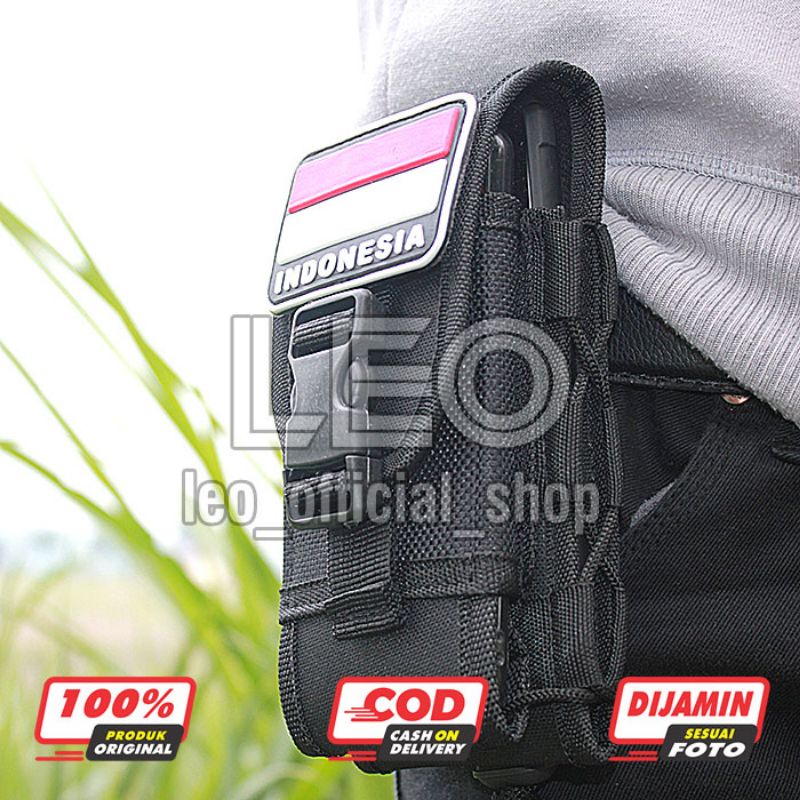 Tempat Sarung Hp Pinggang Kanvas Free Velcro Tas Dompet Handpone Pinggang Doble Slot 6,8inch Sarung Handphone Tas Dompet Pouch hp Hitam Pria Tactical