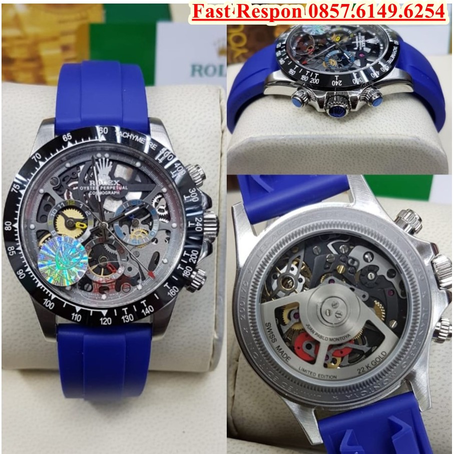 Big Sale Jam Tangan Rolex Daytona Montoya Silver Blue Garansi 1th