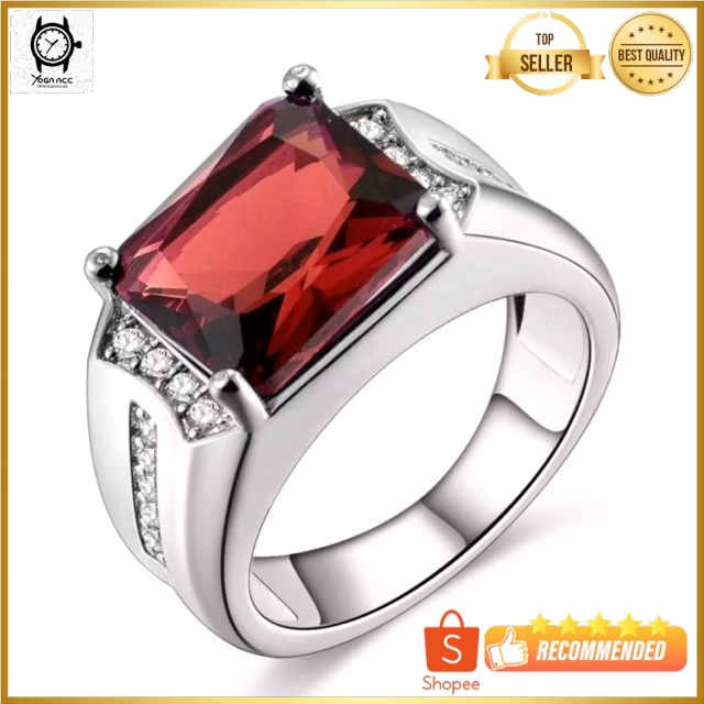 Cincin Pria Perak Akik Rubi Merah Red Ruby Cutting Mewah Modern Minimalis Kantoran