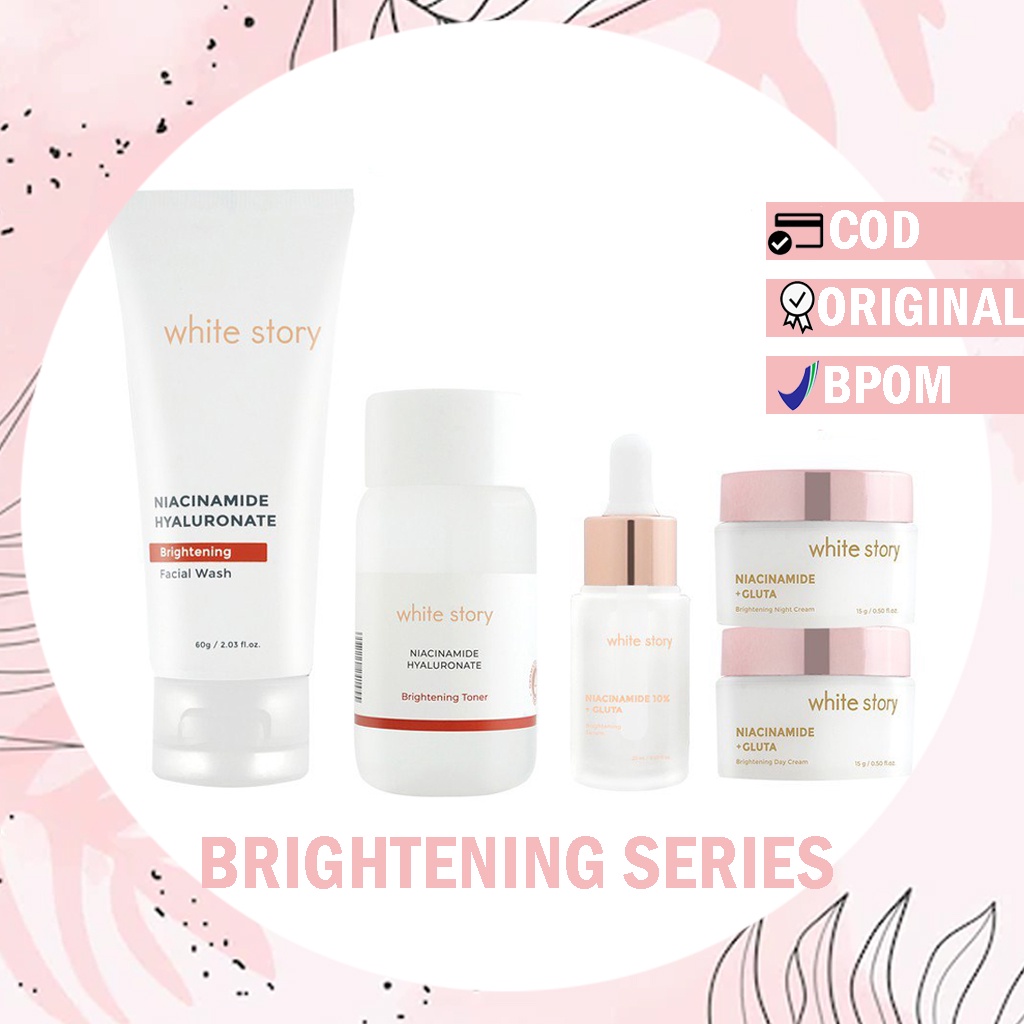 WHITE STORY BRIGHTENING SERIES PAKET LENGKAP Niacinamide + LicoriceKusam Noda hitam  Kasar Garis hal