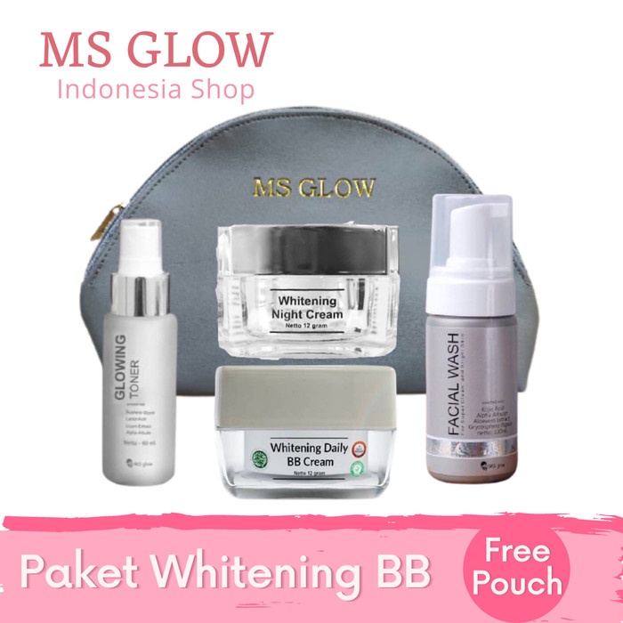 MS Glow Paket Wajah Whitening | Acne | Ultimate | Luminous Dengan Day Cream/ Daily BB Cream/Pakai Krim Siang Free Pouch Original 1000% Asli Terbaru Termurah/Loose Powder Natural/Ivory/Oily/Bedak Tabur