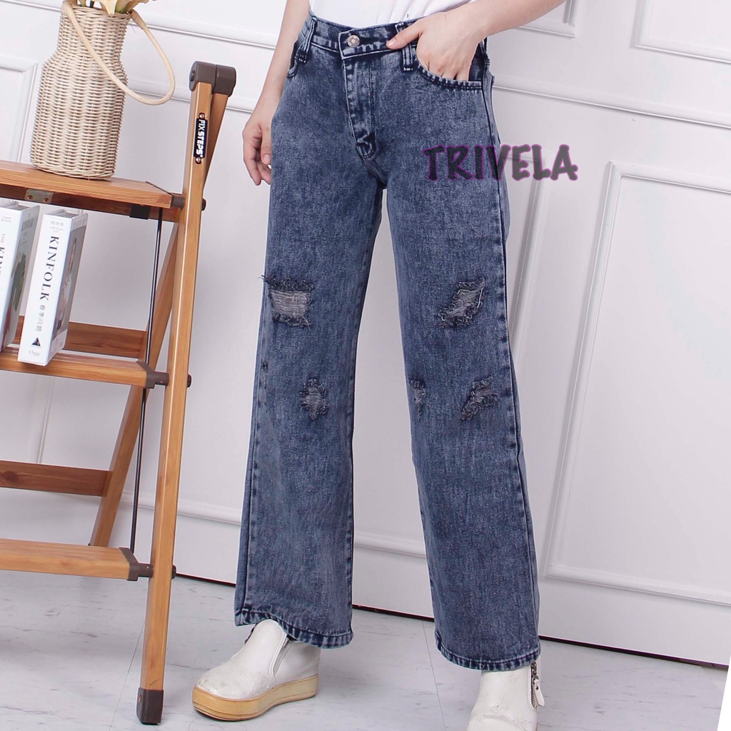 TRIVELA (FREE BELT) - Kulot Jeans Sobek Lapis Samanta / Kulot Jeans Ripped Lolita