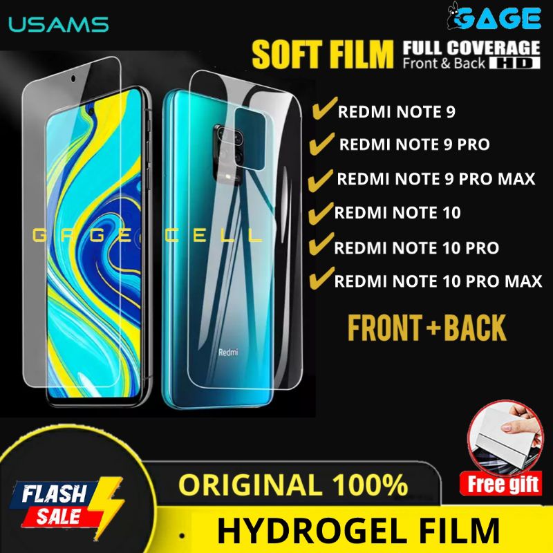 USAMS HYDROGEL HYBRID ANTI GORES SCREEN XIAOMI REDMI NOTE 9 PRO MAX 10 PRO MAX FULL SCREEN ORIGINAL