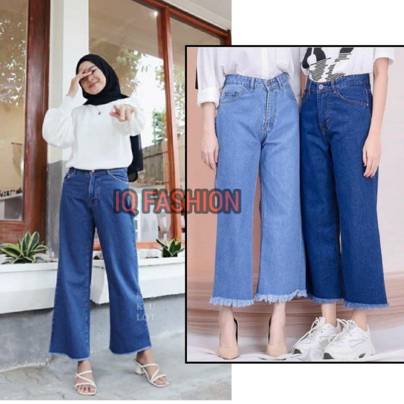 HIGHWAIST CELANA KULOT JEANS RAWIS BAWAH WANITA PREMIUM KEKINIAN