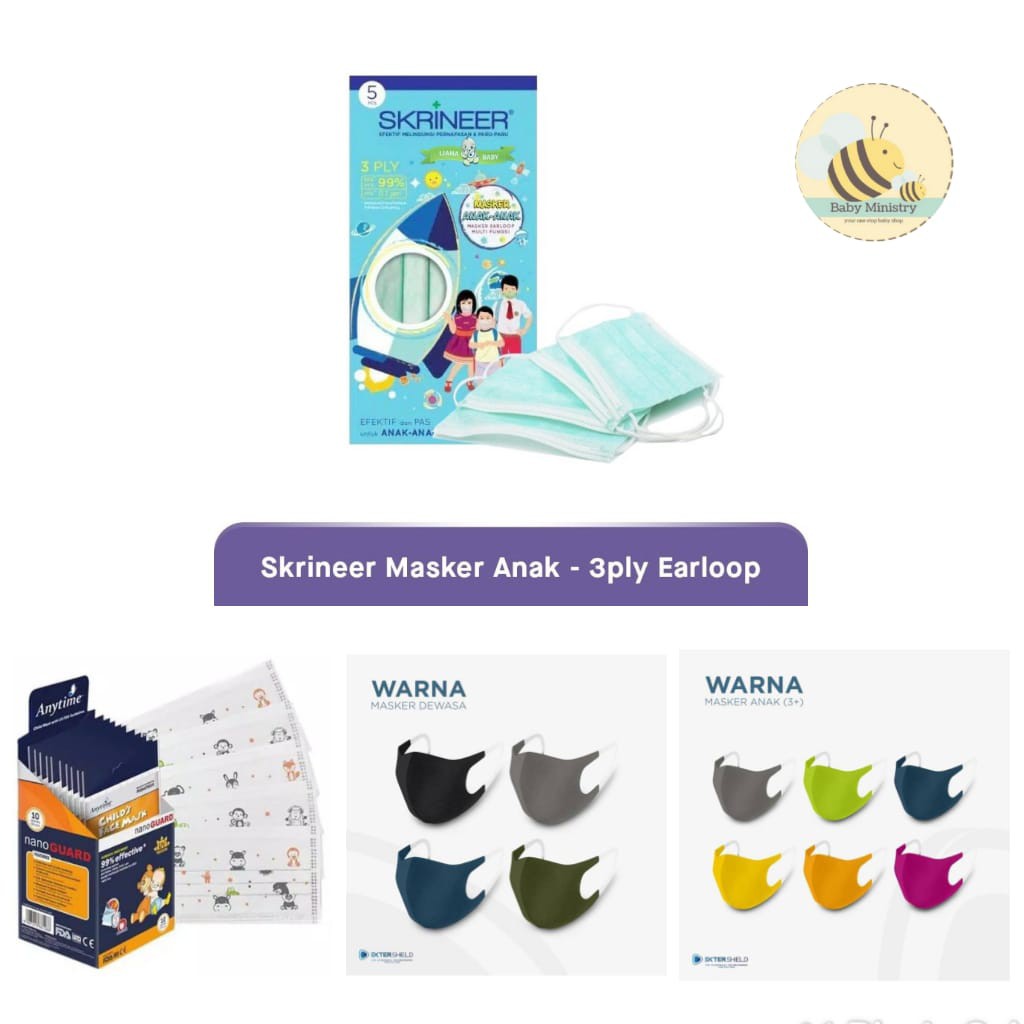 ANYTIME 1 box isi 40 / ecer /SKRINEER/Extershield Masker Anak dan dewasa