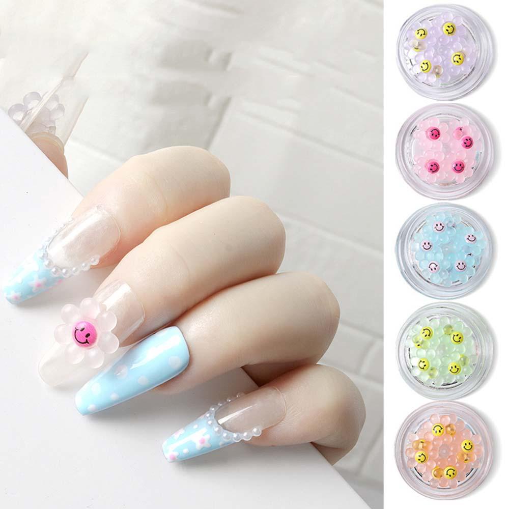 Needway  Nail Art Smiley Face Perhiasan Musim Panas Lucu Aksesoris Manikur Tiga Dimensi