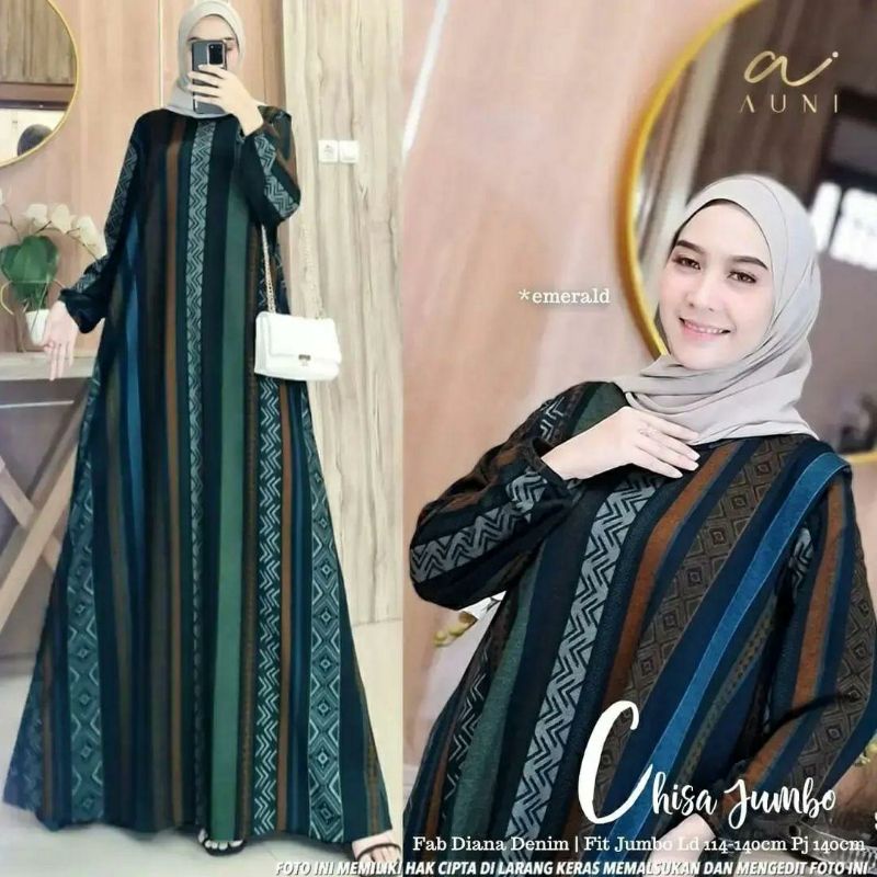 Chisa Jumbo Maxy, GAMIS WANITA MUSLIM CANTIK FIT XL-XXXXL LD 114-140 BAHAN DIANA DENIM PREMIUM OOTD TERMURAH