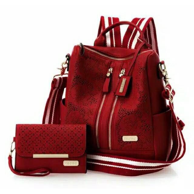 (COD)Ransel_UKIR_Set 2in1 Kekinian/ Warna nevy/ Wrna Merah/Wrna Coklat/Warna hitam